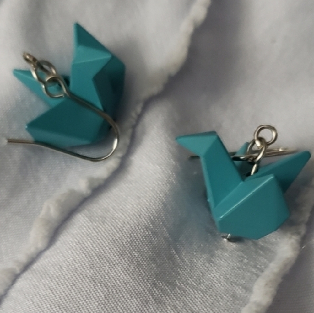 Source Unknown Origami Bird Earrings - Teal